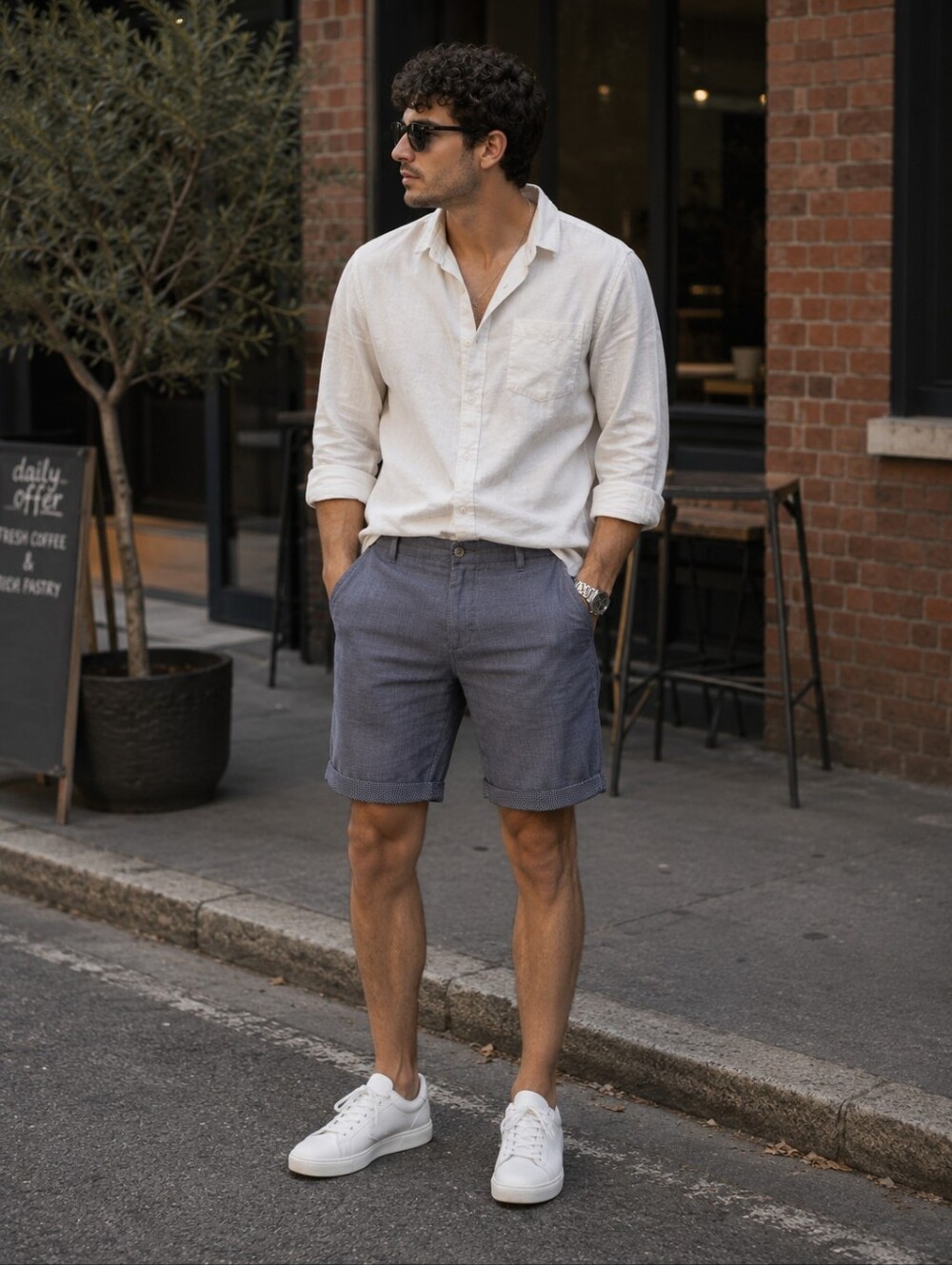 Ted Baker Men’s Grey Tailored Chino Shorts 32R Contrast Cuff Slim Fit